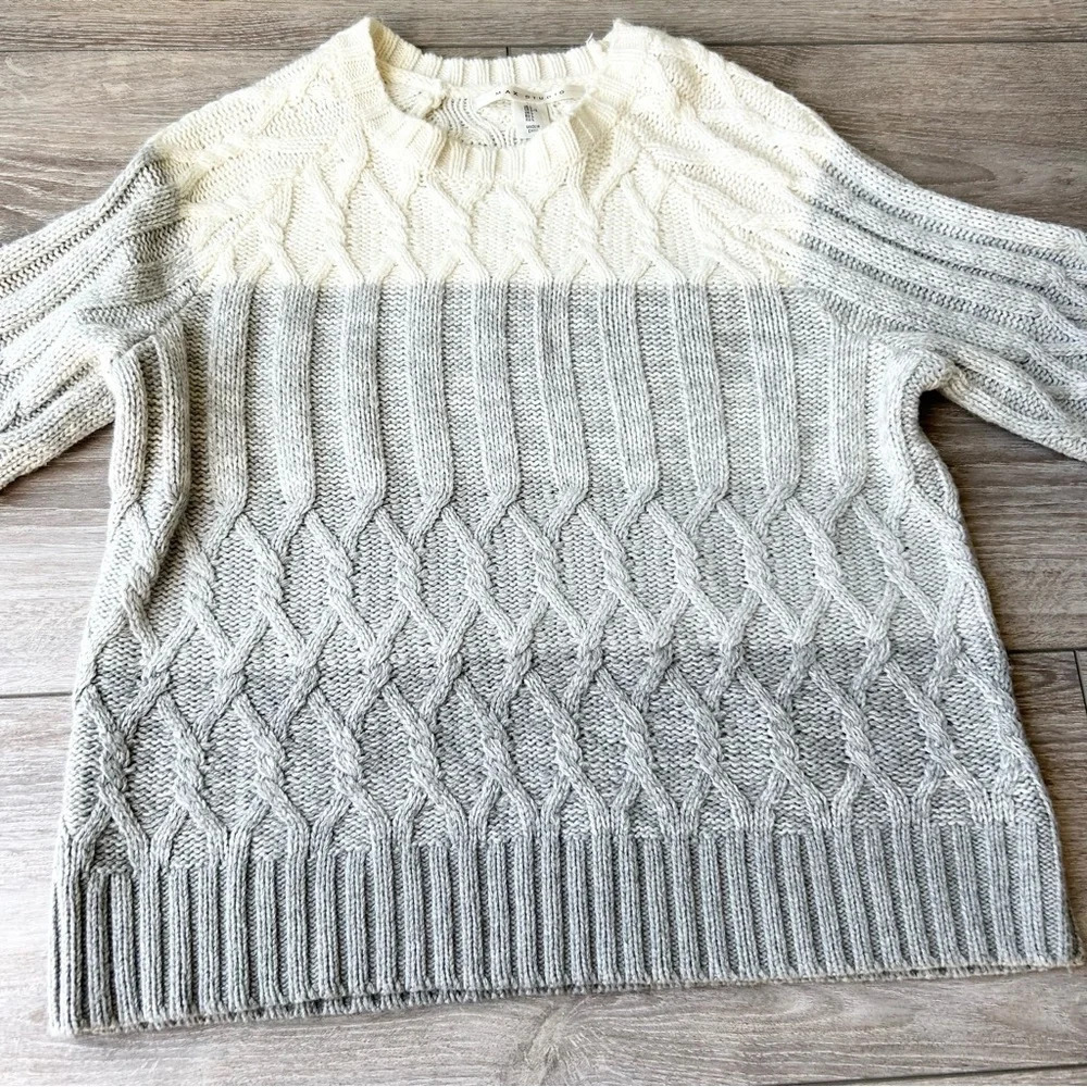Max Studio Colour  Block Wool Blend Cable Knit Ruffle Sleeve Sweater - Picture 5 of 13